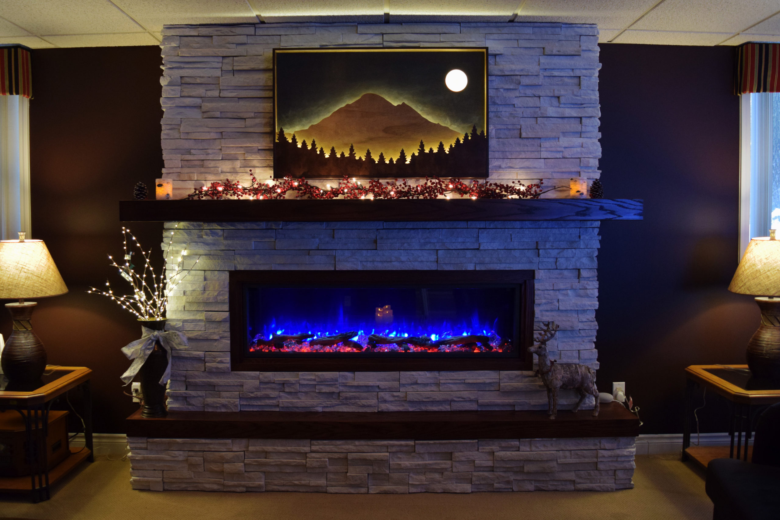 remodeled basement with mood lighting