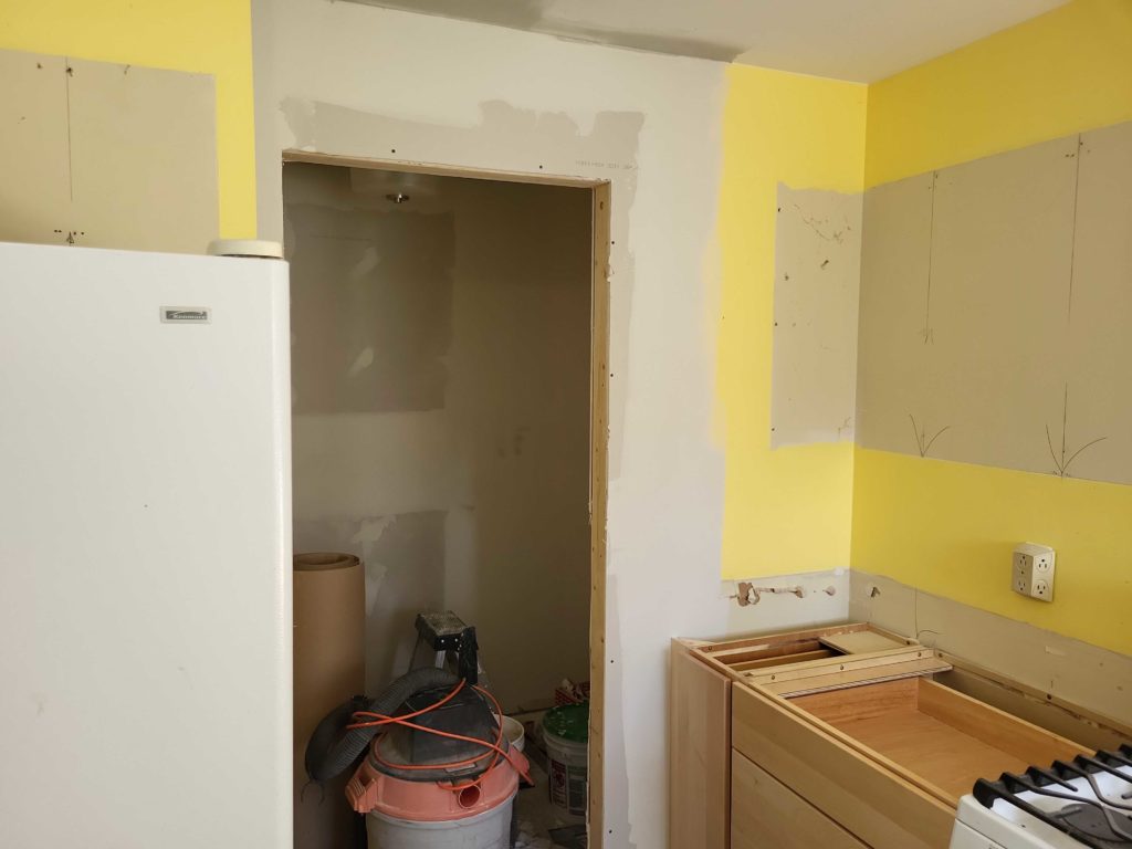 drywall repair job in progress for a homeowner in Saline, MI