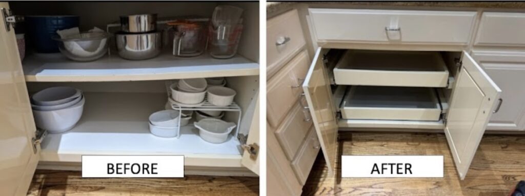 before and after image of new drawers for kitchen in Salt Lake City home