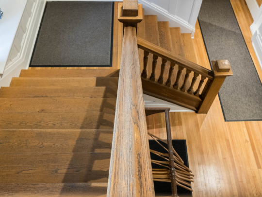 Stairway & High-Ceiling Painting with Rail & Spindle Finishing
