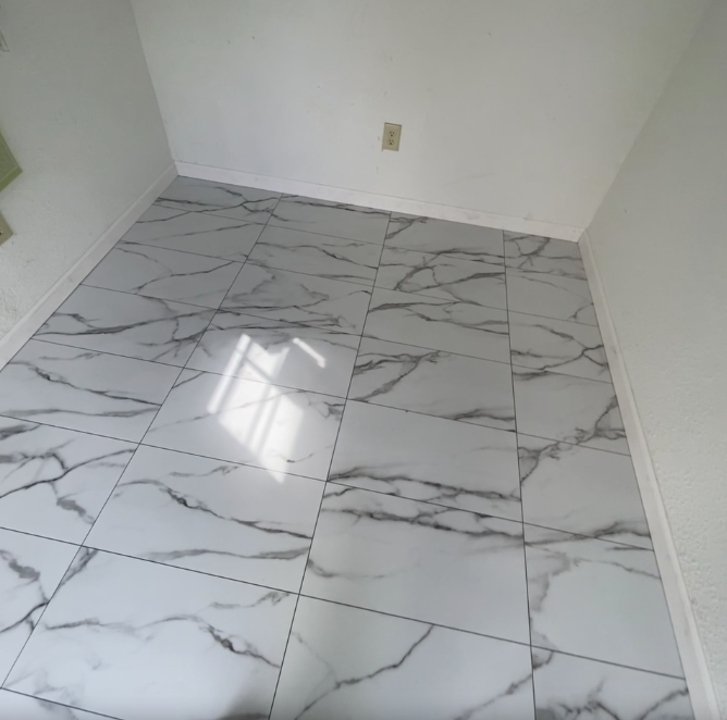 completed tile flooring job in Cupertino, CA, by our craftsmen