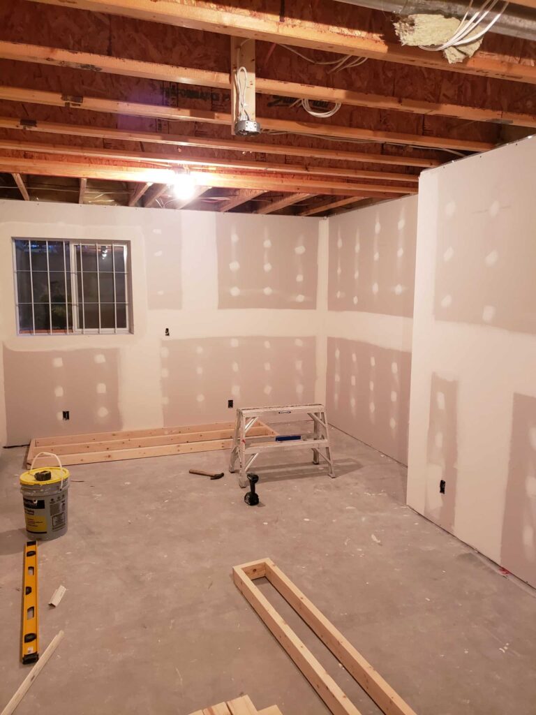 basement drywall installation project our handyman team is working on in Pleasant Grove, UT