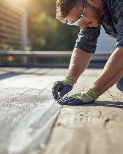 A man applying deck slip resistant